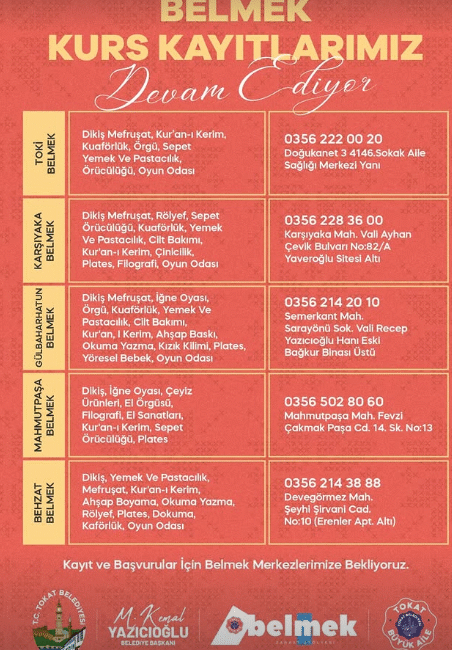 Tokat Belediyesi’nin kadınların meslek edinmesi, üretime katılması ve sosyal yaşamda