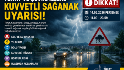 Tokat Belediyesi tarafından yapılan meteorolojik uyarıya göre, 14 Mayıs 2026